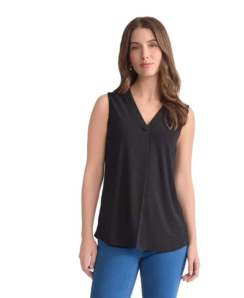 Jones New York Women's Crepe Sleeveless V-Neck Top Black Size M 3621